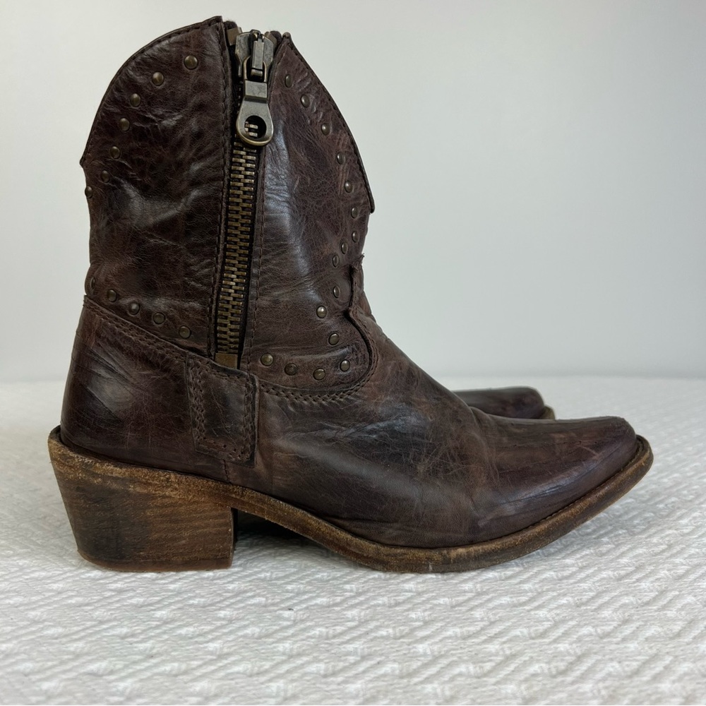 Gardenia Copenhagen Distressed Leather Cowboy Ankle Boots - Boho Chic sz 40 / 9 - Picture 1 of 13